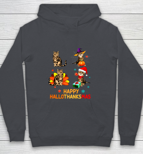 Cat Halloween Thanksgiving Christmas Happy Hallothanksmas Youth Hoodie 5