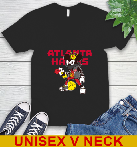 Atlanta Hawks NBA Basketball Mickey Peace Sign Sports V-Neck T-Shirt 2