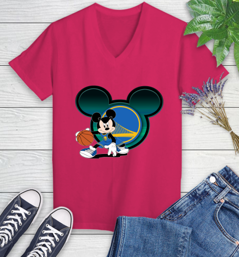NBA Golden State Warriors Mickey Mouse Disney Basketball Women's V-Neck T-Shirt 9