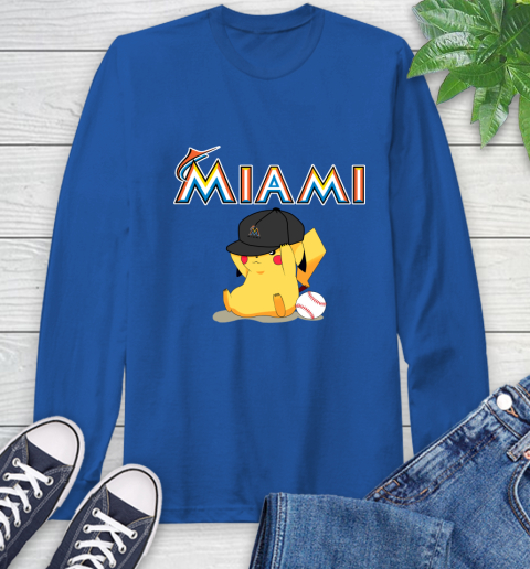 MLB Pikachu Baseball Sports Miami Marlins Long Sleeve T-Shirt 9