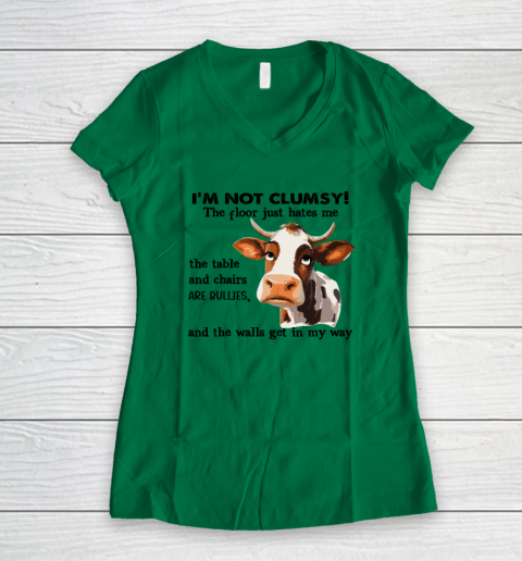 Cow I'm Not Clumsy The Floor Just Hates Me The Table Women's V-Neck T-Shirt 3