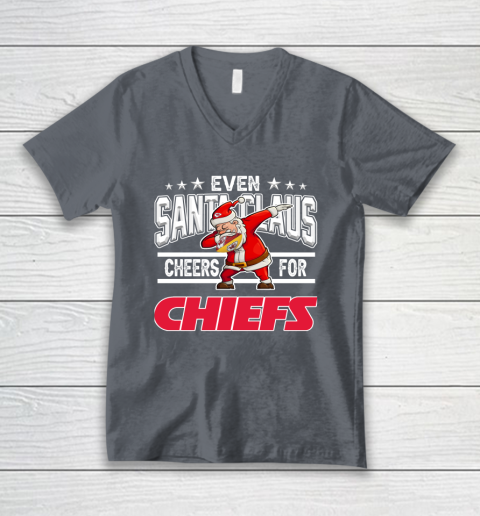 Kansas City Chiefs Even Santa Claus Cheers For Christmas NFL V-Neck T-Shirt 4