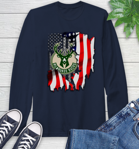 Milwaukee Bucks NBA Basketball American Flag Long Sleeve T-Shirt 3
