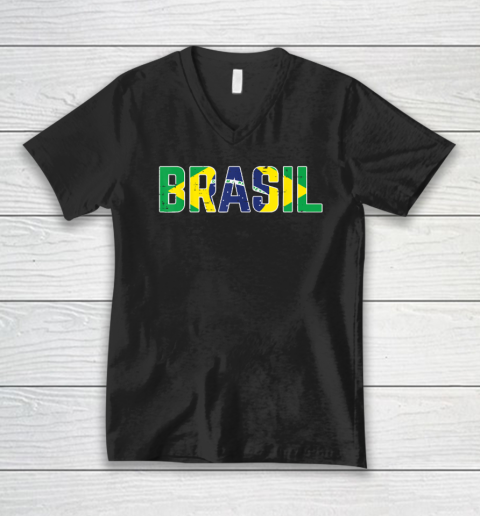 Brasil Flag Brazilian Soccer Fan V-Neck T-Shirt