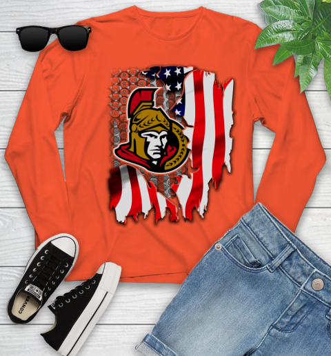 Ottawa Senators NHL Hockey American Flag Youth Long Sleeve 3