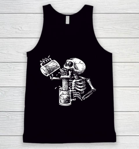 Beer Lover Funny Shirt Drunk Skeleton Funny Undead Skull Beer Halloween Costume Tank Top