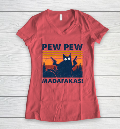 Cat Pew Pew Madafakas Vintage Women's V-Neck T-Shirt 3