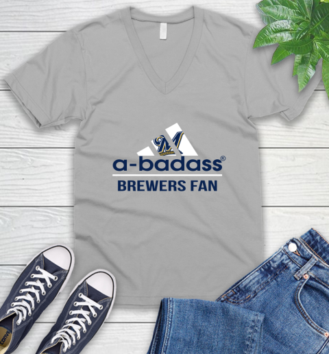 MLB A Badass Milwaukee Brewers Fan Adidas Baseball Sports V-Neck T-Shirt 3