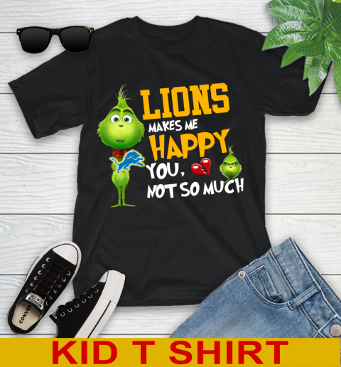 NFL Detroit Lions Makes Me Happy You Not So Much Grinch Football Sports Youth T-Shirt