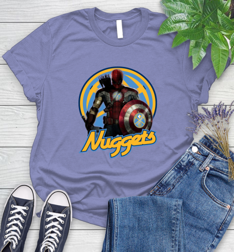 Denver Nuggets NBA Basketball Captain America Thor Spider Man Hawkeye Avengers Women's T-Shirt 11
