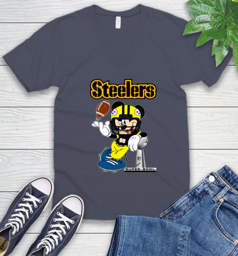 NFL Pittsburgh Steelers Mickey Mouse Disney Super Bowl Football T Shirt V-Neck T-Shirt 9