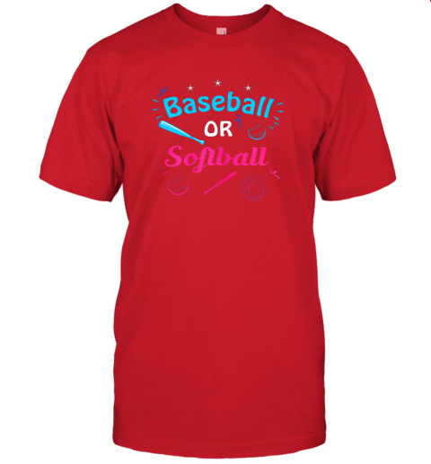 avzn baseball or softball annoucement gender reveal pink or blue jersey t shirt 60 front red