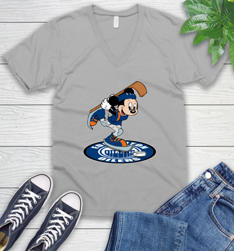 NHL Hockey Edmonton Oilers Cheerful Mickey Disney Shirt V-Neck T-Shirt 4