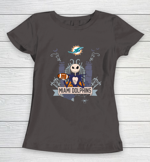 NFL Miami Dolphins Football Jack Skellington Halloween Women's T-Shirt 7