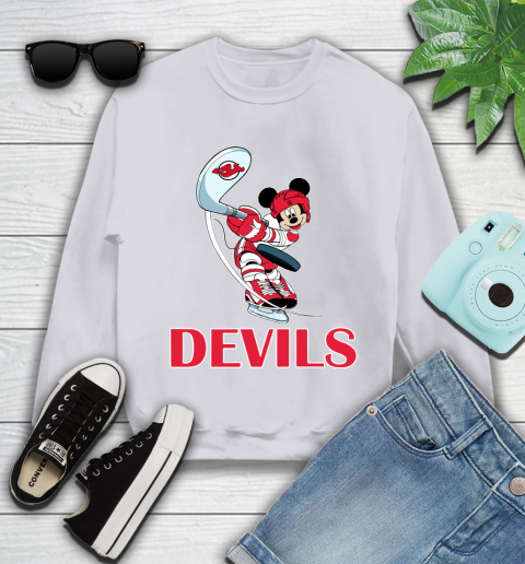 NHL Hockey New Jersey Devils Cheerful Mickey Mouse Shirt Youth Sweatshirt 4