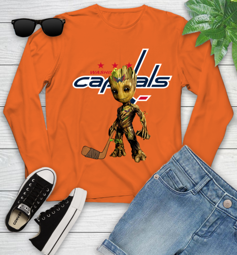 Washington Capitals NHL Hockey Groot Marvel Guardians Of The Galaxy Youth Long Sleeve 4