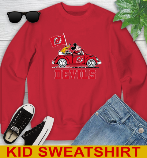 NHL Hockey New Jersey Devils Pluto Mickey Driving Disney Shirt Youth Sweatshirt 8