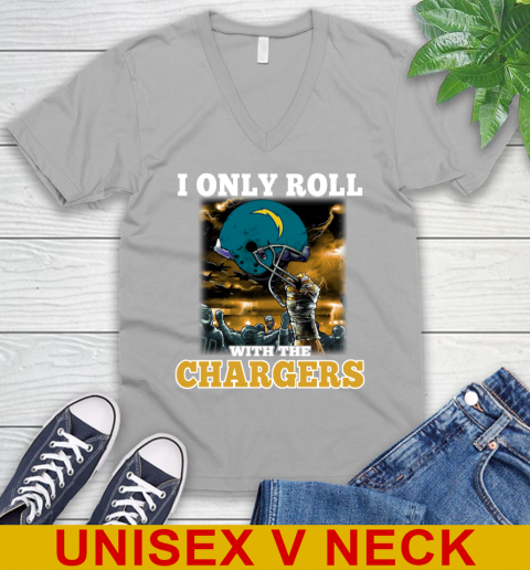 Los Angeles Chargers NFL Football I Only Roll With My Team Sports V-Neck T-Shirt 3