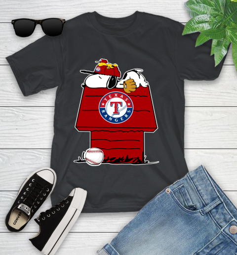 MLB Texas Rangers Snoopy Woodstock The Peanuts Movie Baseball T Shirt Youth T-Shirt 2