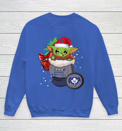 Toronto Maple Leafs Christmas Baby Yoda Star Wars Funny Happy NHL Youth Sweatshirt 8