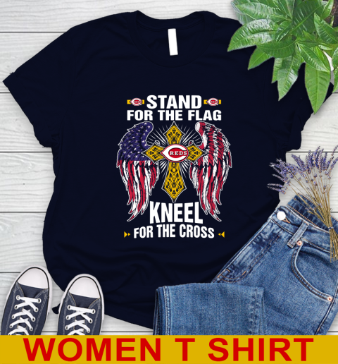 MLB Baseball Cincinnati Reds Stand For Flag Kneel For The Cross Shirt Women's T-Shirt 2