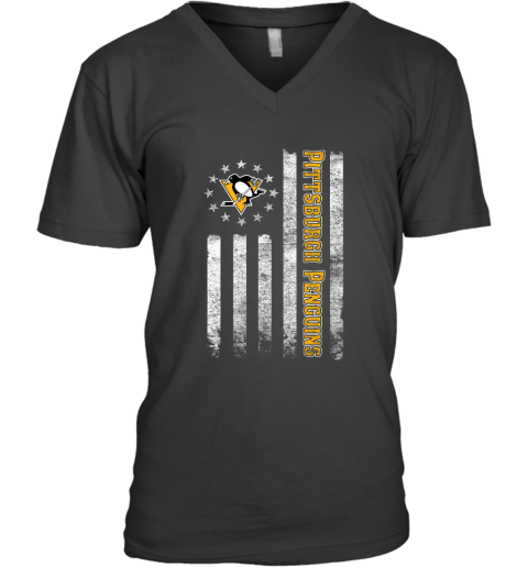 NHL American Flag Hockey Sports Pittsburgh Penguins V-Neck T-Shirt