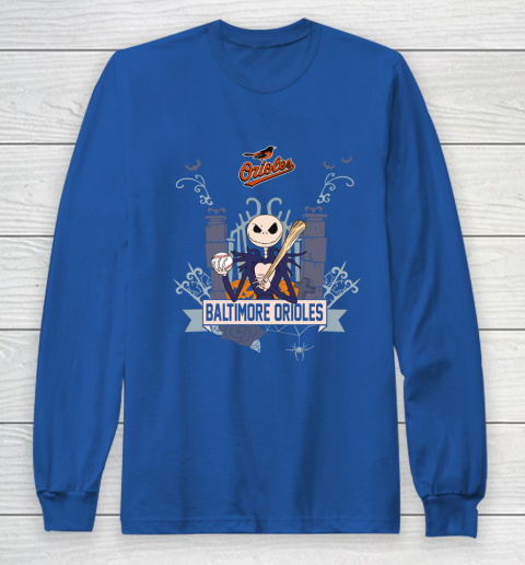 MLB Baltimore Orioles Baseball Jack Skellington Halloween Long Sleeve T-Shirt 6