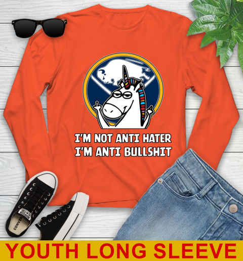 Buffalo Sabres NHL Hockey Unicorn I'm Not Anti Hater I'm Anti Bullshit Youth Long Sleeve 4