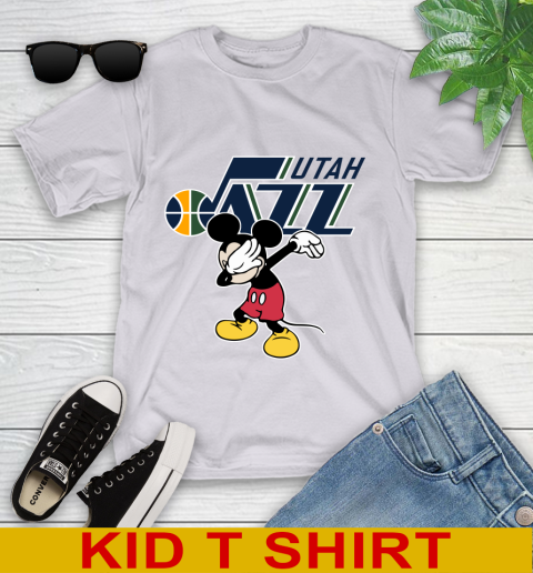 Utah Jazz NBA Basketball Dabbing Mickey Disney Sports Youth T-Shirt 5
