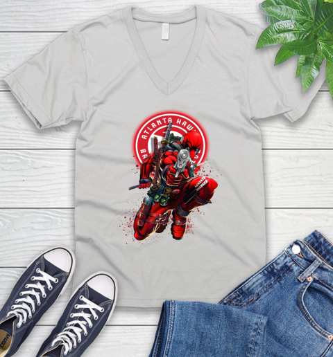 NBA Deadpool Marvel Comics Sports Basketball Atlanta Hawks V-Neck T-Shirt