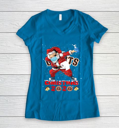 San Francisco Giants Funny Santa Claus Dabbing Christmas 2020 MLB Women's V-Neck T-Shirt 5