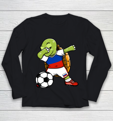 Dabbing Turtle Russia Soccer Fans Jersey Russian Football Youth Long Sleeve