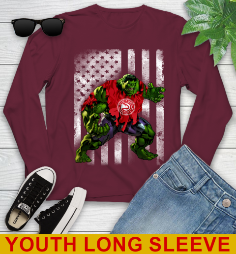 Atlanta Hawks Hulk Marvel Avengers NBA Basketball American Flag Youth Long Sleeve 6