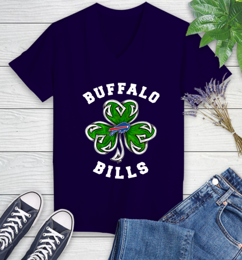 NFL Buffalo Bills Three Leaf Clover St Patrick's Day Football Sports Women's V-Neck T-Shirt 3