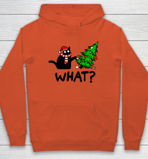 Funny Black Cat Gift Pushing Christmas Tree Over Cat What Hoodie 3