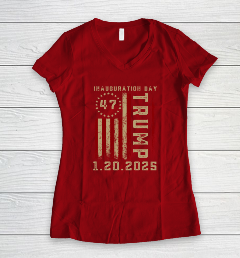 Donald Trump Inauguration Day 2025 47th President 47 US Flag Women's V-Neck T-Shirt 6