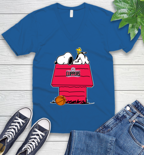 LA Clippers NBA Basketball Snoopy Woodstock The Peanuts Movie V-Neck T-Shirt 6