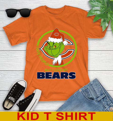 Chicago Bears NFL Christmas Grinch I Hate People But I Love My Favorite Football Team Youth T-Shirt 7