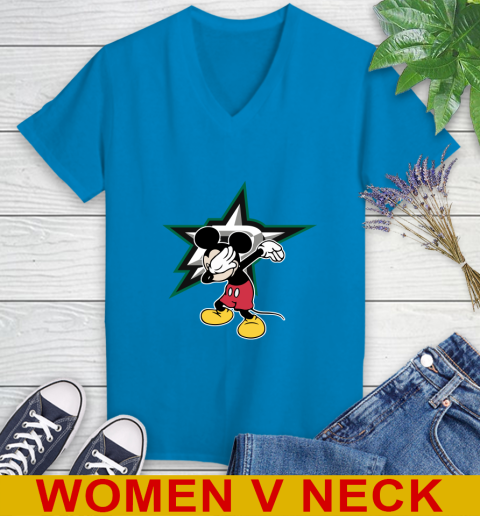 Dallas Stars NHL Hockey Dabbing Mickey Disney Sports Women's V-Neck T-Shirt 8