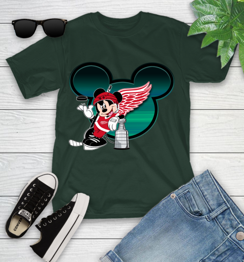 NHL Detroit Red Wings Stanley Cup Mickey Mouse Disney Hockey T Shirt Youth T-Shirt 5