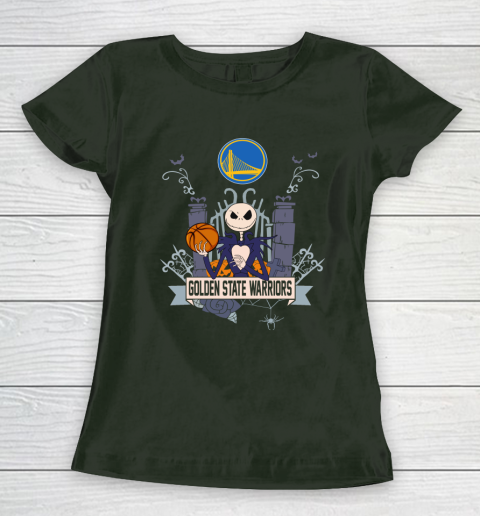NBA Golden State Warriors Basketball Jack Skellington Halloween Women's T-Shirt 4