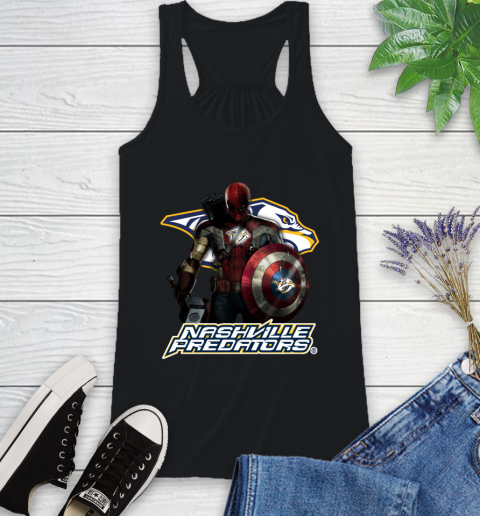 NHL Captain America Thor Spider Man Hawkeye Avengers Endgame Hockey Nashville Predators Racerback Tank 2