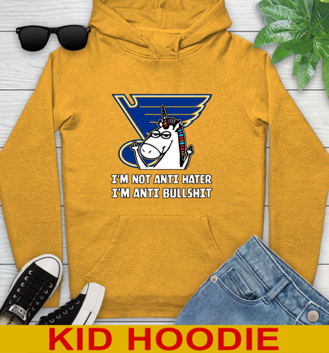 St.Louis Blues NHL Hockey Unicorn I'm Not Anti Hater I'm Anti Bullshit Youth Hoodie 3