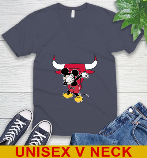 Chicago Bulls NBA Basketball Dabbing Mickey Disney Sports V-Neck T-Shirt 8