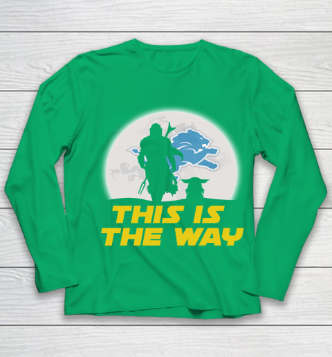 Detroit Lions NFL Football Star Wars Yoda And Mandalorian This Is The Way Youth Long Sleeve 4