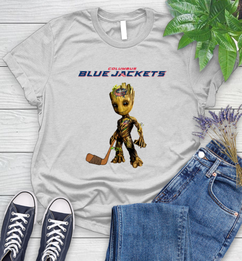 Columbus Blue Jackets NHL Hockey Groot Marvel Guardians Of The Galaxy Women's T-Shirt