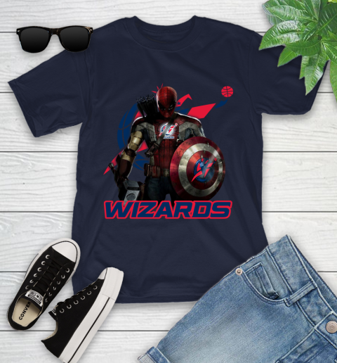 Washington Wizards NBA Basketball Captain America Thor Spider Man Hawkeye Avengers Youth T-Shirt 3