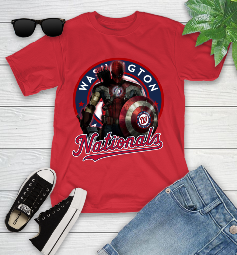 MLB Captain America Thor Spider Man Hawkeye Avengers Endgame Baseball Washington Nationals Youth T-Shirt 10