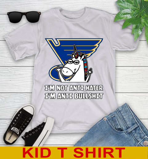 St.Louis Blues NHL Hockey Unicorn I'm Not Anti Hater I'm Anti Bullshit Youth T-Shirt 5