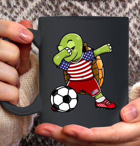 Dabbing Turtle America Soccer Fans US Flag Football Lovers Ceramic Mug 11oz
